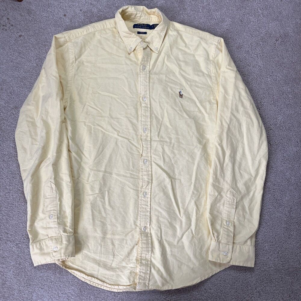 Polo Ralph Lauren Button Down Shirt Mens Large Slim Fit Oxford Butter Yellow